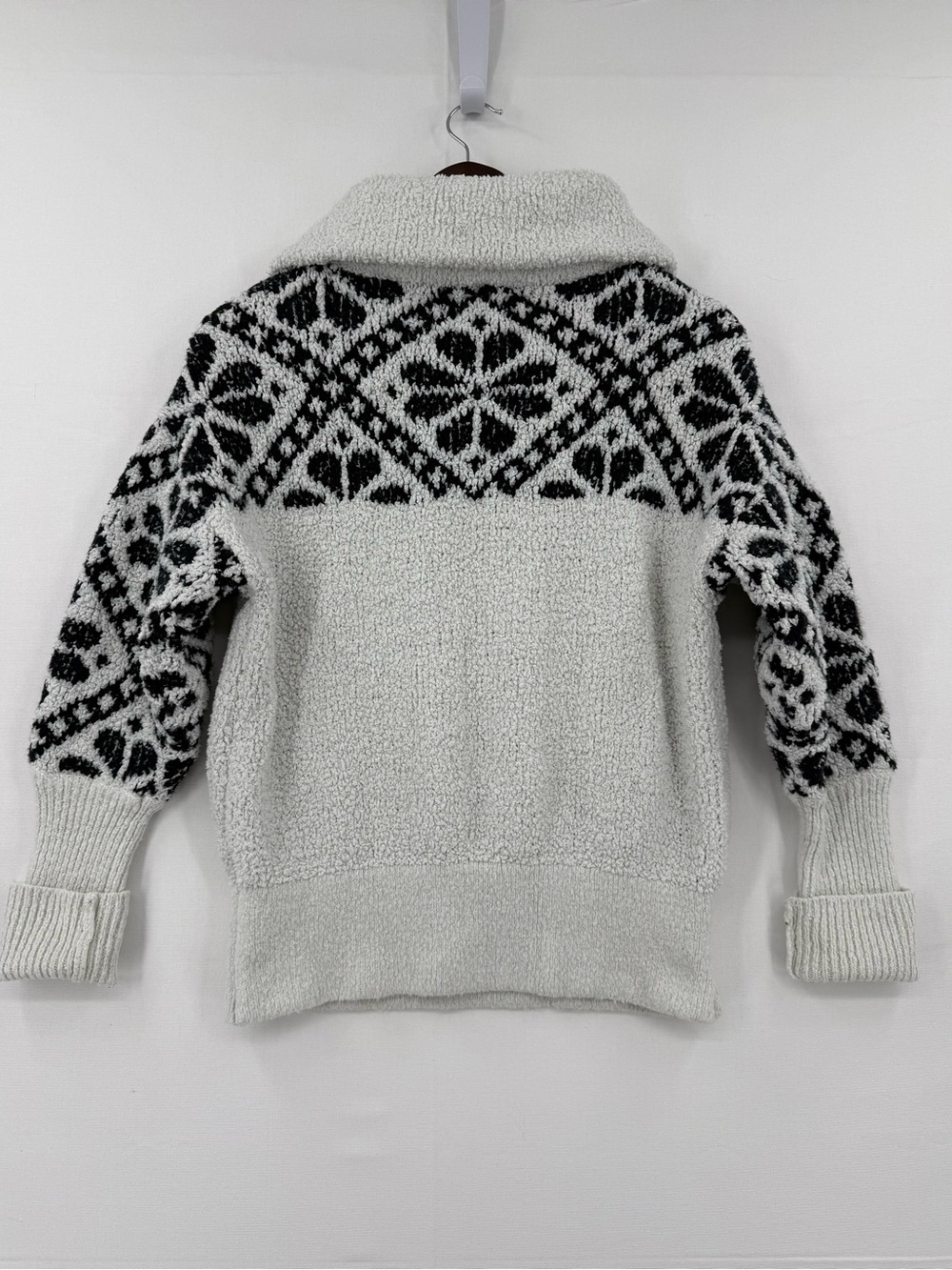 Anthropologie Pilcro Sherpa Pullover Sweater Women’s Small Black White Fair Isle - Picture 8 of 14